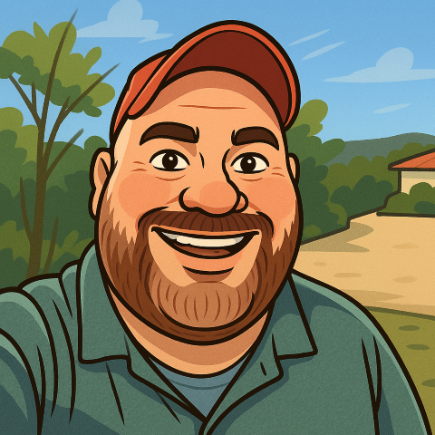 A cartoon of a dad-like figure smiling